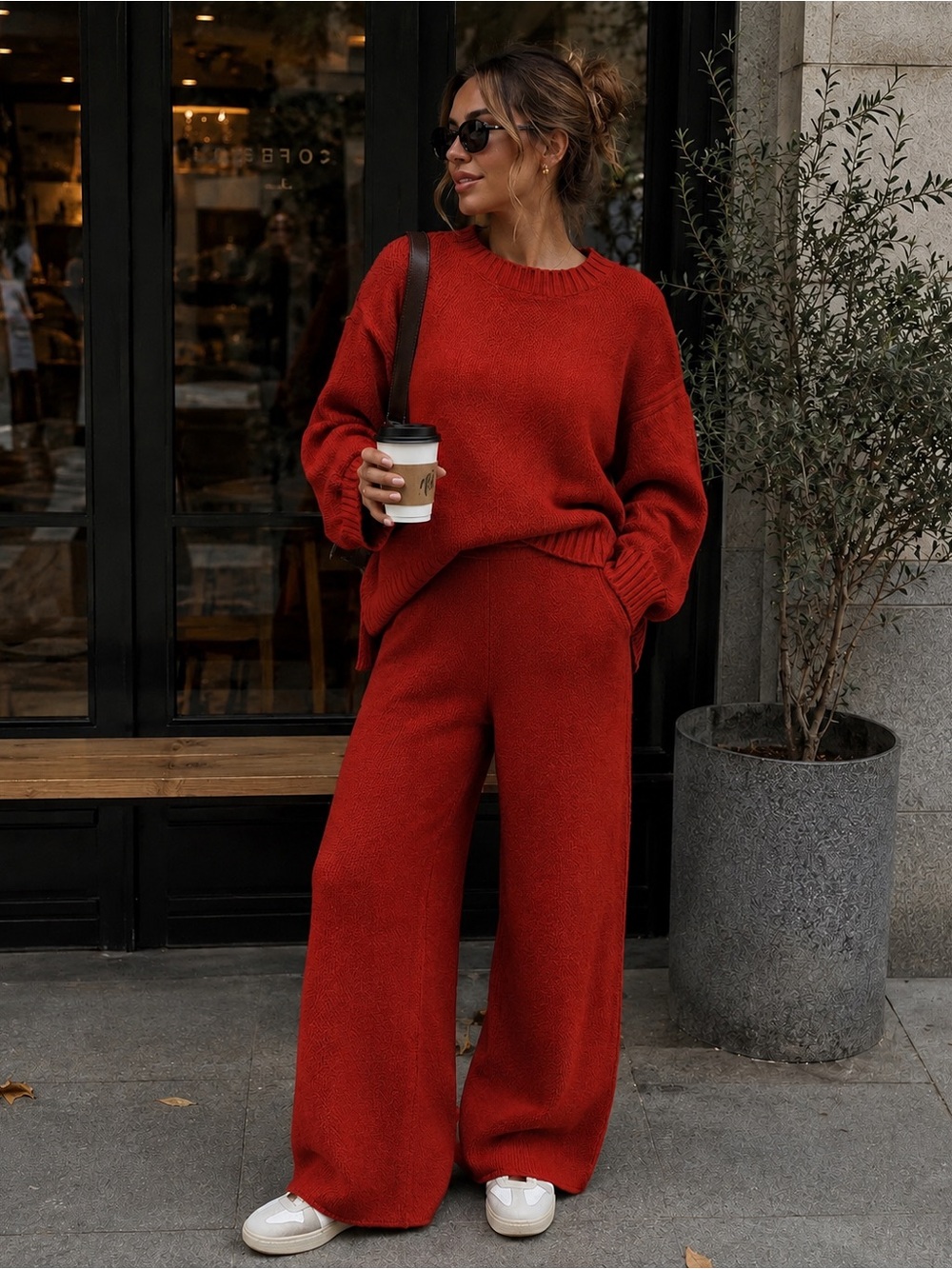 Women’s Wide Leg sweater 2pc Set in Brick Red